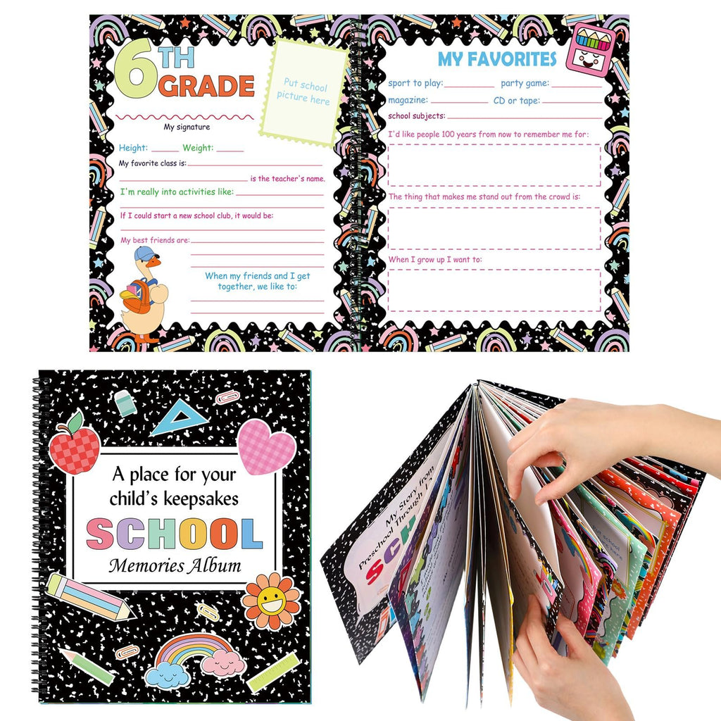 📓School Memory Book Photo Album for Kids, School Years Keepsake Book Album Scrapbook from Preschool Through 12th Grade