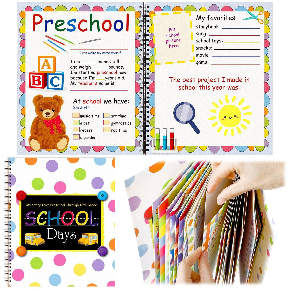 📓School Memory Book Photo Album for Kids, School Years Keepsake Book Album Scrapbook from Preschool Through 12th Grade