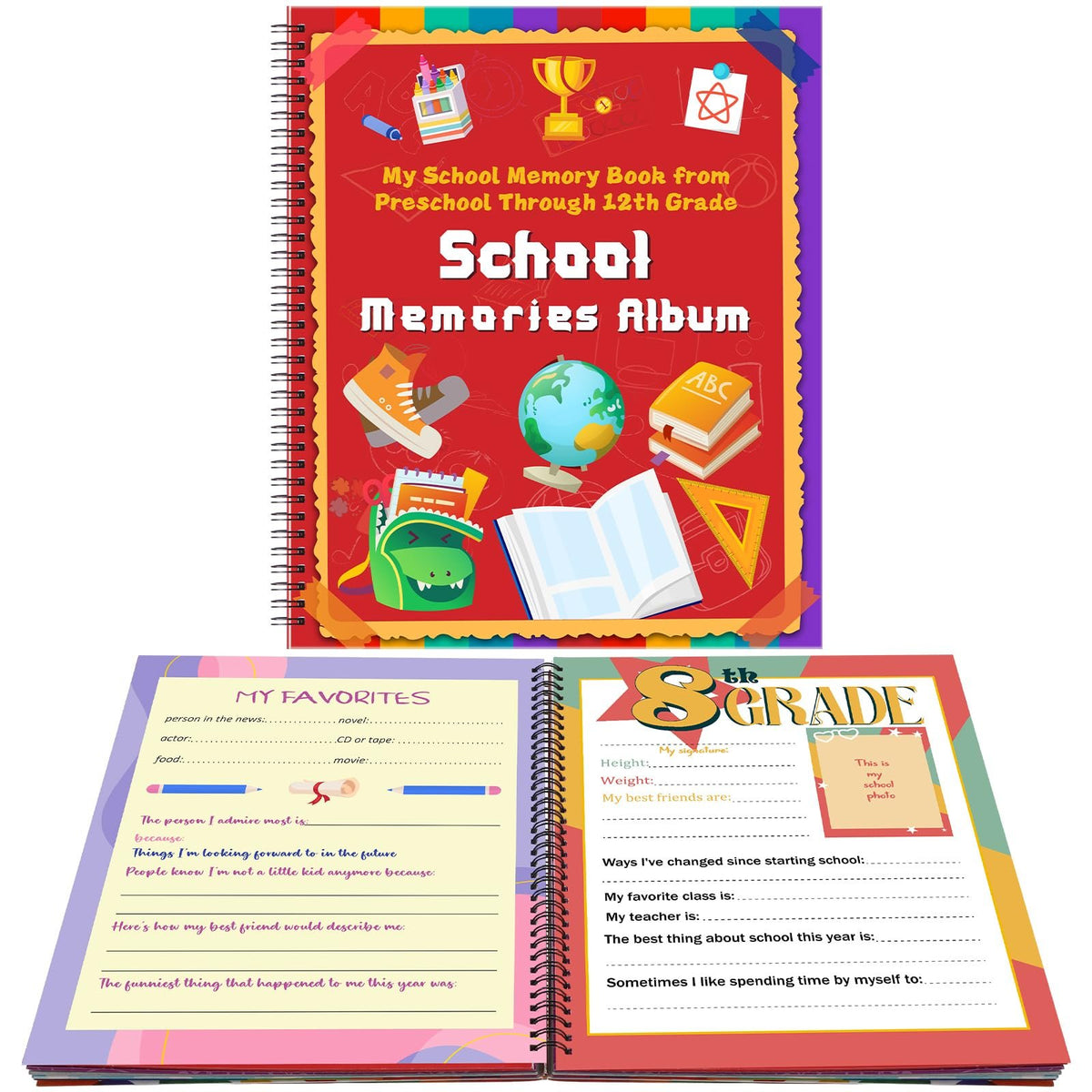 📓School Memory Book Photo Album for Kids, School Years Keepsake Book Album Scrapbook from Preschool Through 12th Grade