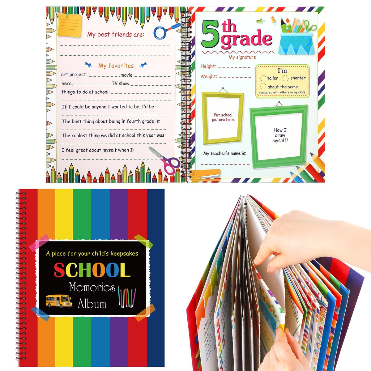 📓School Memory Book Photo Album for Kids, School Years Keepsake Book Album Scrapbook from Preschool Through 12th Grade
