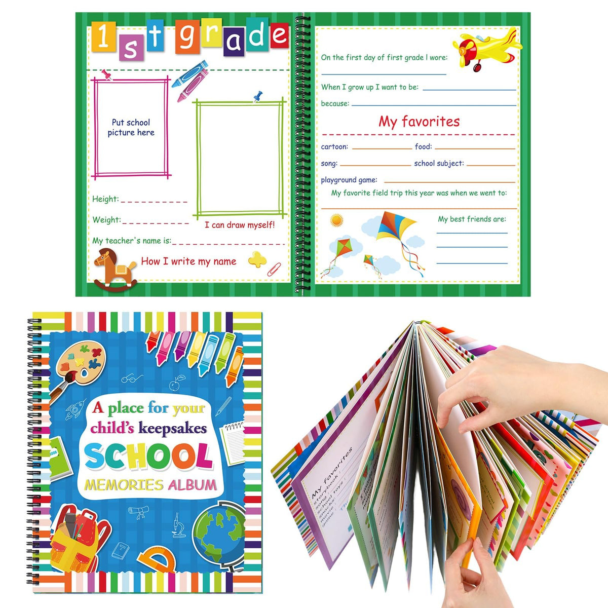 📓School Memory Book Photo Album for Kids, School Years Keepsake Book Album Scrapbook from Preschool Through 12th Grade